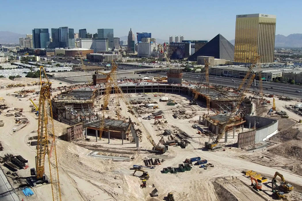 Aerial photo of Raiders stadium construction on Sept. 9, 2018 in Las Vegas. (Raiders)