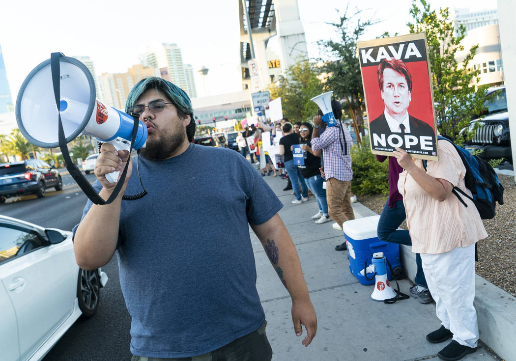 Manuel Ayala protests Trump's rally in front of the Las Vegas Convention Center in Las Vegas, Thursday, Sept. 20, 2018. (Marcus Villagran/Las Vegas Review-Journal) @marcusvillagran