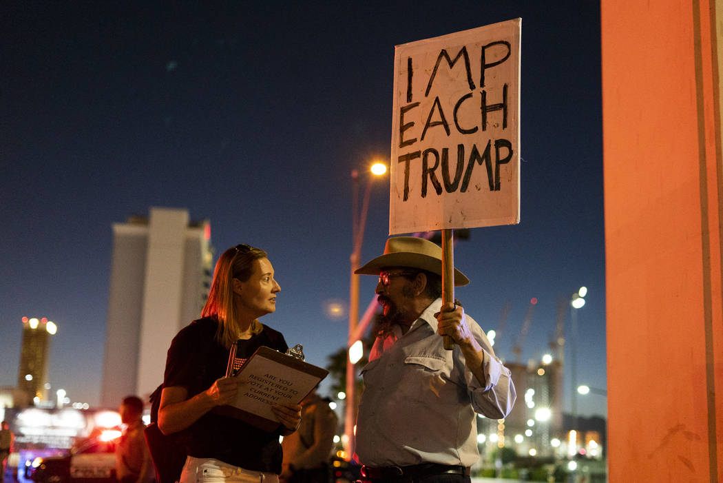 Las Vegas residents protest Trump's rally in front of the Las Vegas Convention Center in Las Vegas, Thursday, Sept. 20, 2018. (Marcus Villagran/Las Vegas Review-Journal) @marcusvillagran
