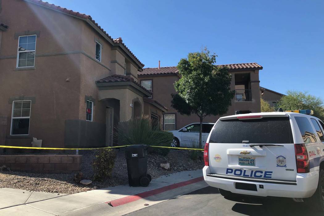 Henderson police found four people dead inside a burning house after reports of a shooting during a family disturbance in the 1100 block of Paradise Garden Drive, Thursday night, Sept. 20, 2018. ( ...