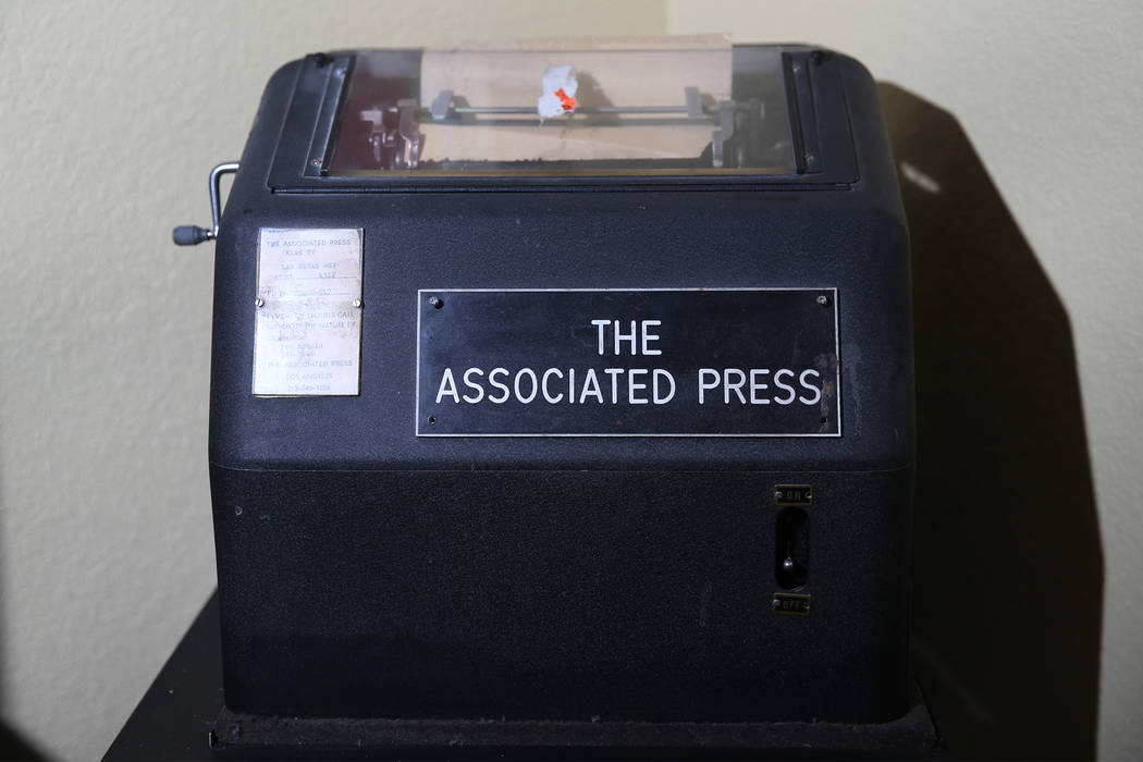 A teletype machine owned by Tim Dahlberg, national sports columnist for the Associated Press, at his Las Vegas home, Thursday, Sept. 27, 2018. Dahlberg is scheduled to be inducted to the Nevada Pr ...