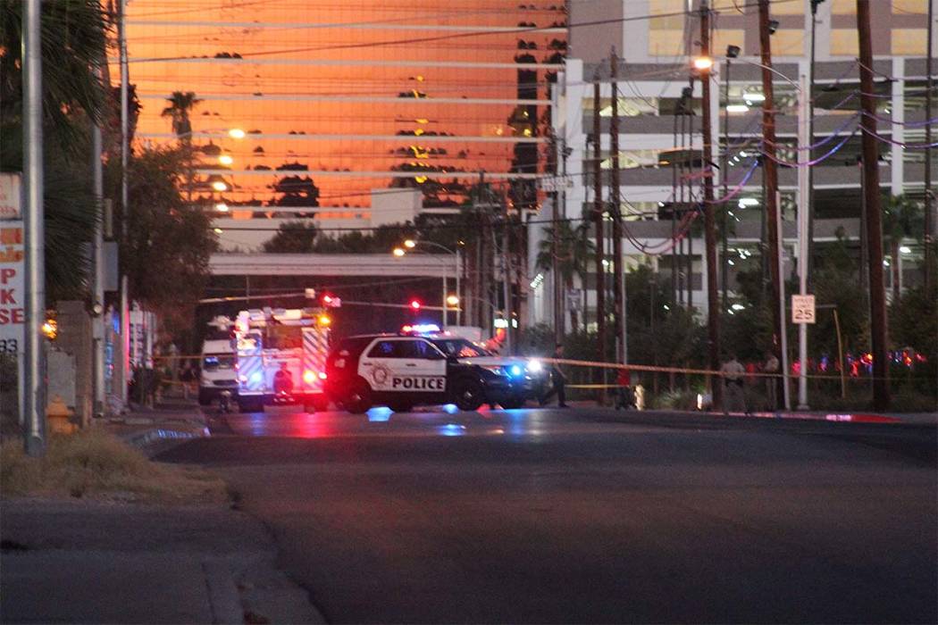 Apartments have been evacuated and police have blocked off Sierra Vista between Swenson Street and Paradise Road Tuesday, Sept. 25, 2018, after a meth lab was discovered earlier in the day. (Mac M ...