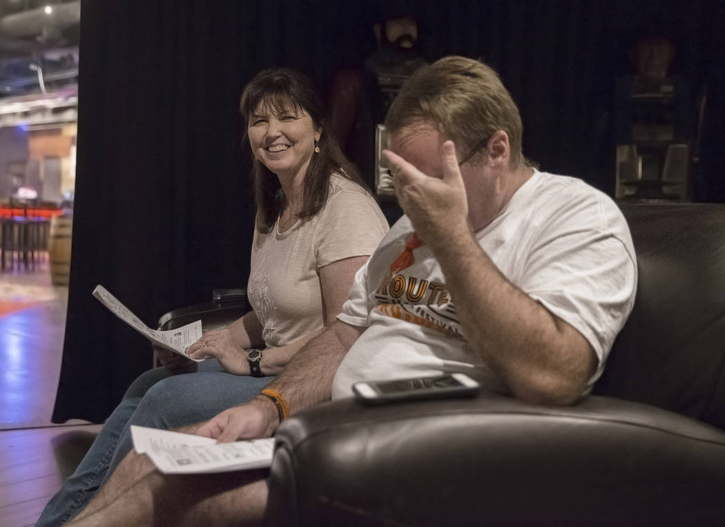 Deb Dailey, left, president of the EMS Training Center of Southern Nevada, shares a moment with Chris Philippsen during a local Route 91 survivors support group on Wednesday, Sept. 26, 2018, at St ...