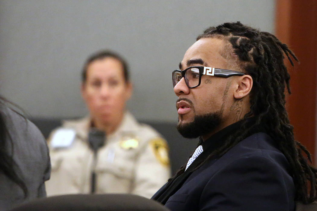 Maurice Sims appears in court as attorneys prepare to deliver their closing arguments on Thursday, April 12, 2018 at the Regional Justice Center in Las Vegas. Bizuayehu Tesfaye/Las Vegas Review-Jo ...