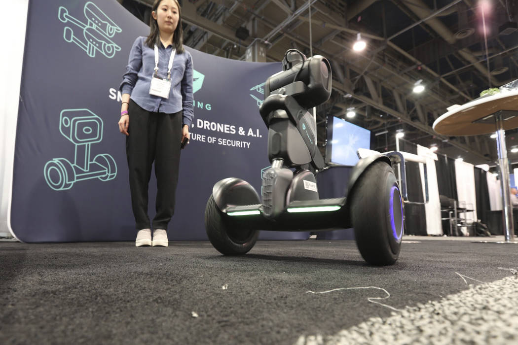 Turing showing off their autonomous security robot on Wednesday at GSX at the Las Vegas Convention Center on Wednesday, September 26, 2018. (Todd Prince/Las Vegas Review-Journal)