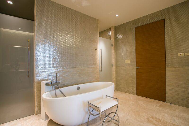 The master bath in a 45th-floor penthouse in the Waldorf Astoria on the Strip. (Waldorf Astoria)