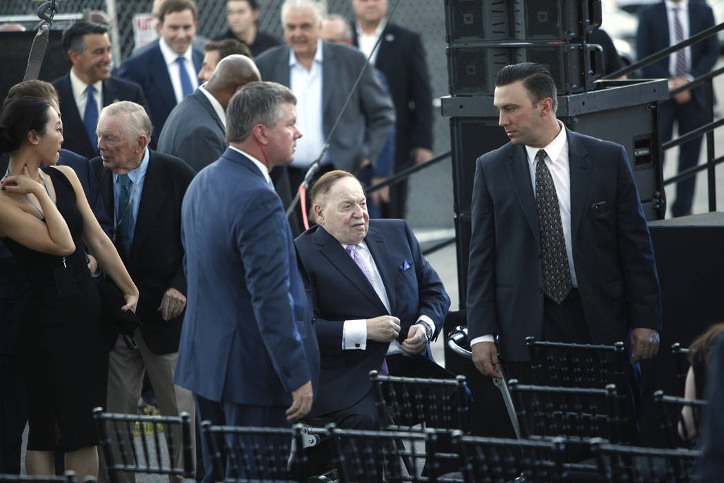 Sheldon Adelson, CEO of Sands Corp., enters the ground breaking ceremony event for the Madison Square Garden Sphere, a new venue expected to open in 2021 in Las Vegas, Thursday, Sept. 27, 2018. Th ...