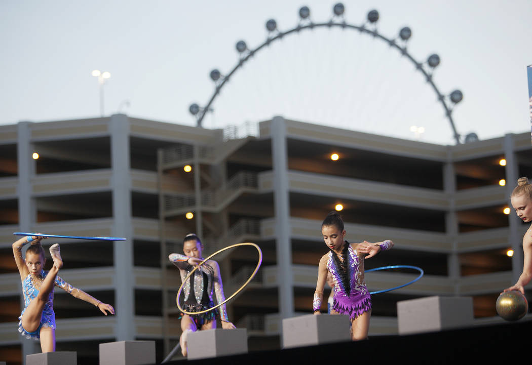 Nevada Rhythmic Academy members perform at the ground breaking ceremony event for the Madison Square Garden Sphere, a new venue expected to open in 2021 in Las Vegas, Thursday, Sept. 27, 2018. The ...
