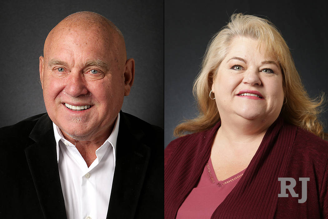 Dennis Hof, left, and Lesia Romanov, right. Nevada State Assembly District 36 (Michael Quine/Las Vegas Review-Journal) @Vegas88s