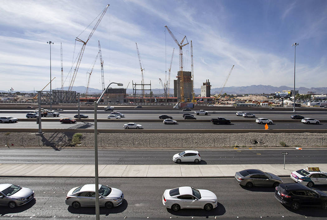Construction continues on Las Vegas’ 65,000-seat, $1.8 billion indoor football stadium on Friday, Sept. 28, 2018, in Las Vegas. Benjamin Hager Las Vegas Review-Journal @benjaminhphoto