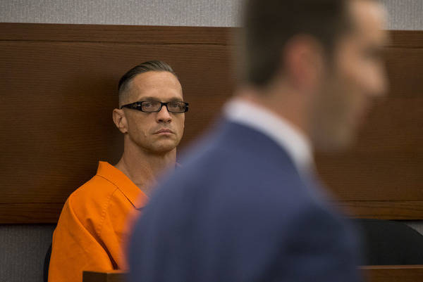 Death row inmate Scott Dozier appears before Judge Jennifer Togliatti during a hearing about his execution at the Regional Justice Center in Las Vegas on Monday, Sept. 11, 2017. Richard Brian Las ...