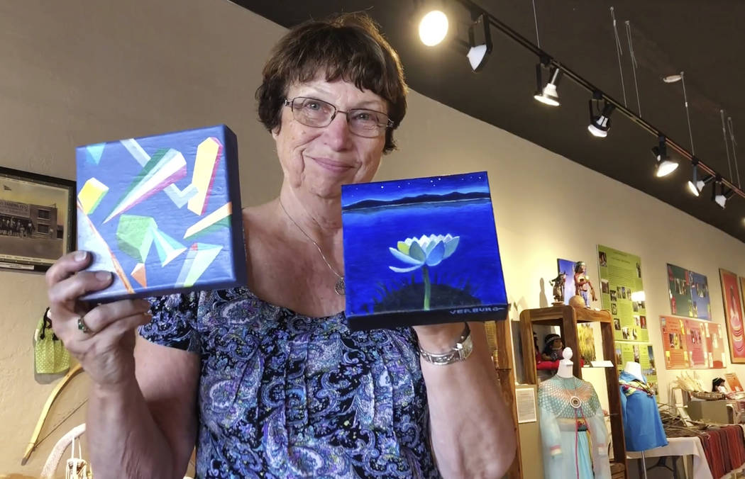 Eighteen-year Kingman, Ariz. resident Carol Rose displays artwork at Kingman Center for the Arts Tuesday, Sept. 11, 2018. K.M. Cannon Las Vegas Review-Journal @KMCannonPhoto