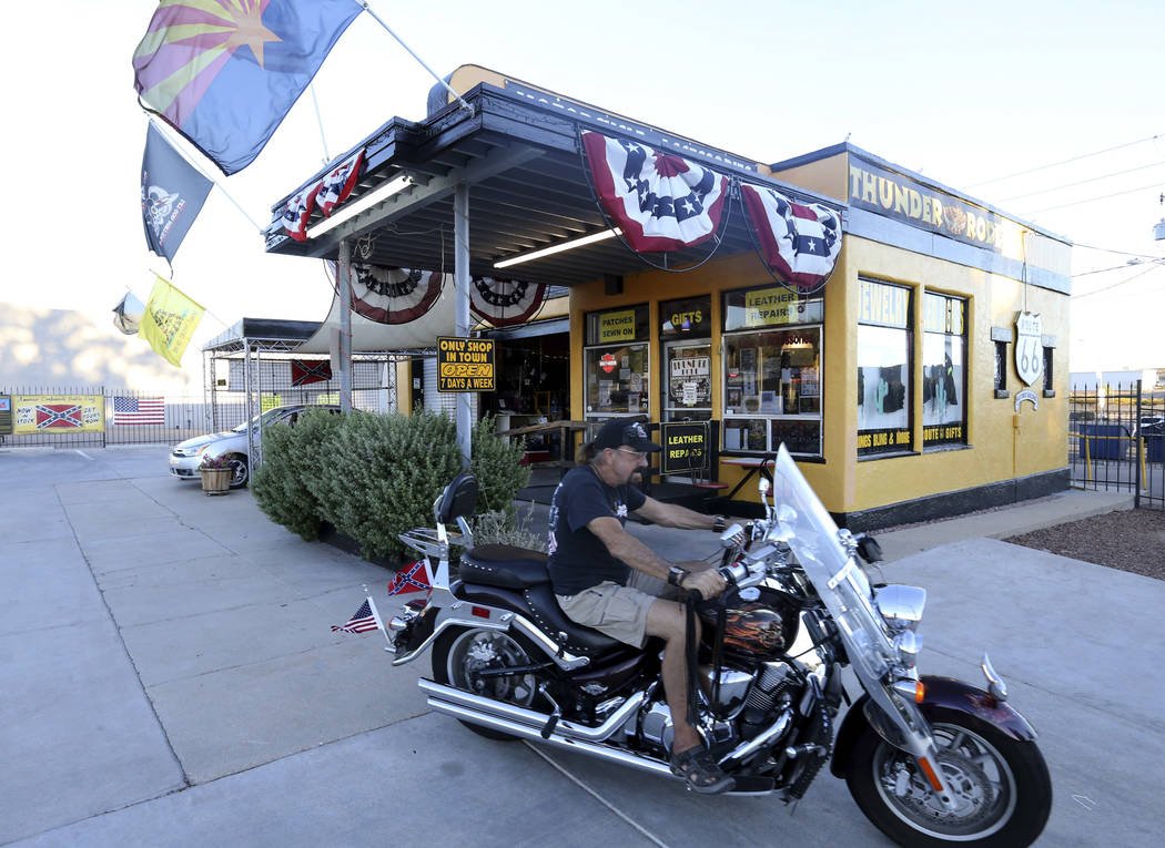 Jack Alexander, proprietor of Thunder-Rode Motorcycle Accessories in Kingman, Ariz., prepares to close his store Tuesday, Sept. 11, 2018. K.M. Cannon Las Vegas Review-Journal @KMCannonPhoto
