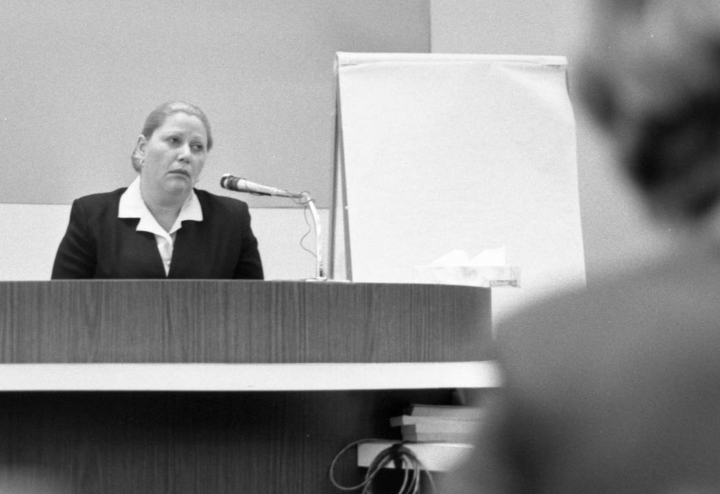 Marilyn Sayegh, mother of Cary Sayegh, testifies during a 1982 trial in the Clark County Courthouse. Jerald Burgess was charged and later acquitted in the 1978 abduction of the 6-year-old boy from ...