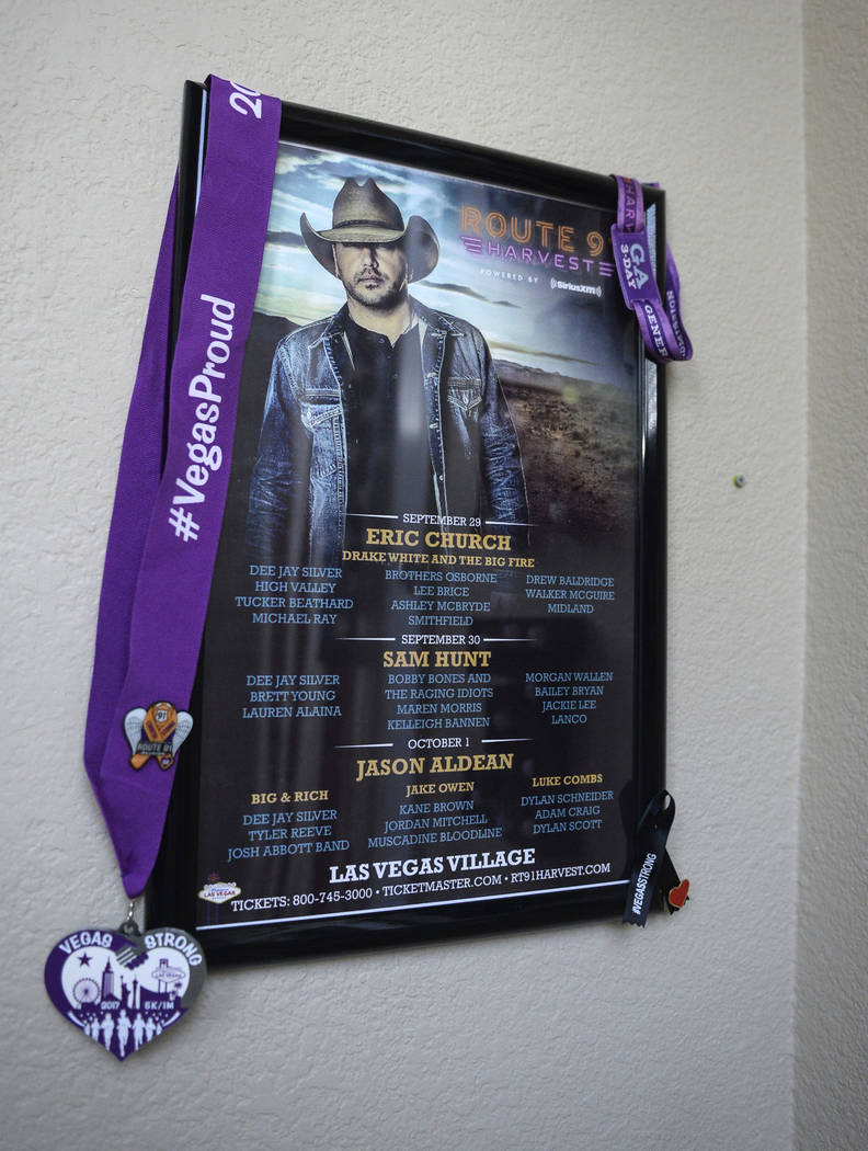 A concert poster from the Route 91 Harvest country music festival in 2017 hangs in the Matheson home in Las Vegas, Sunday, Sept. 30, 2018. Caroline Brehman/Las Vegas Review-Journal