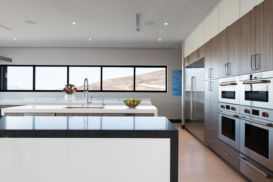 The kitchen has several islands for food preparation. (Simply Vegas)