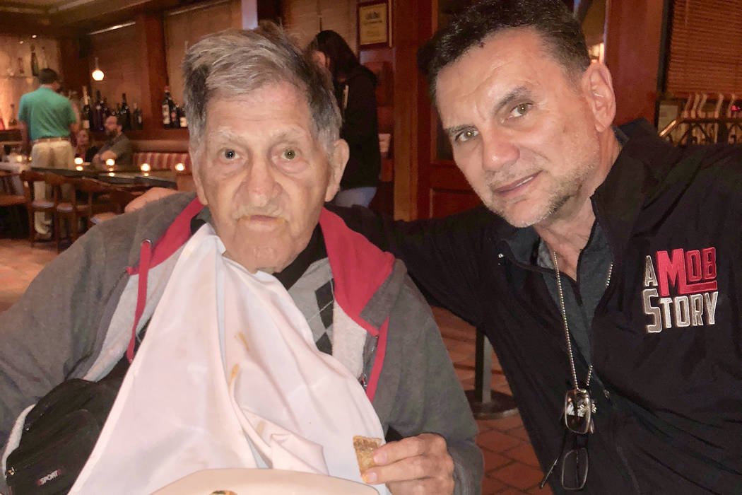 John "Sonny" Franzese and his son Michael are shown at Cafe Baci in Westbury, Long Island, N.Y. on Monday, Oct. 1, 2018. (Michael Franzese)
