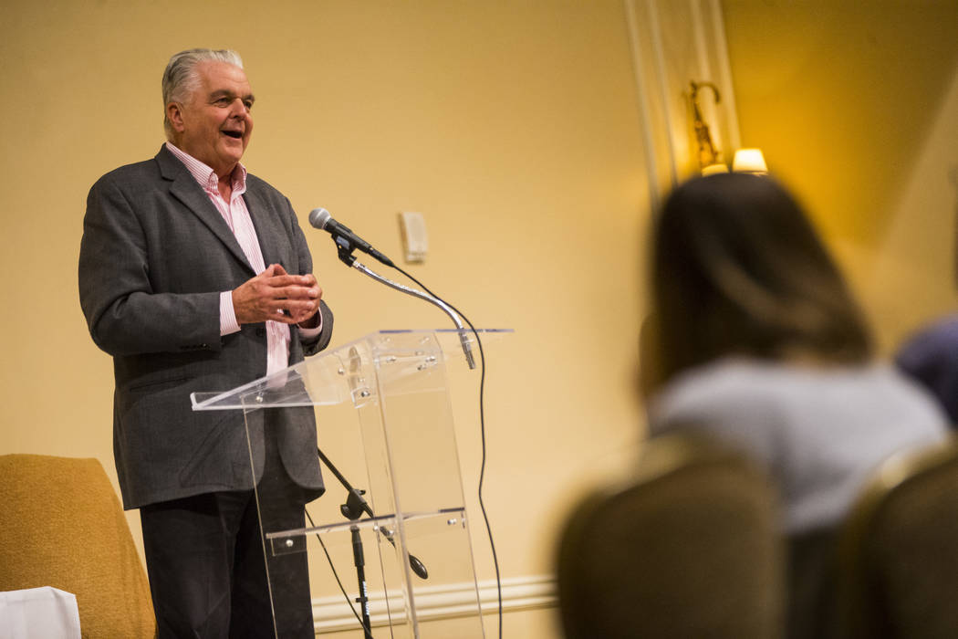 Steve Sisolak, chairman of the Clark County Commission and Democratic candidate for governor, speaks during a candidate forum held by the Nevada Broadcasters Association at Temple Beth Sholom in L ...