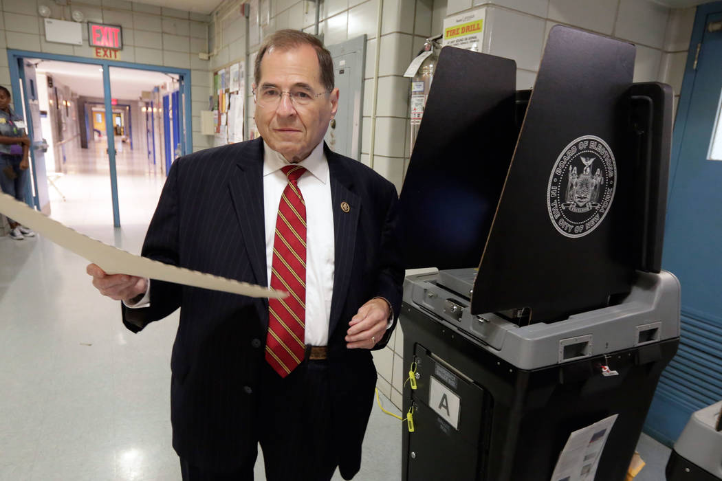U.S. Rep. Jerrold Nadler, D-NY, scans his ballot after voting on New York's Upper West Side, Tuesday, June 28, 2016. (AP Photo/Richard Drew)