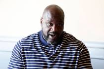 Former NBA player and owner of "Big Chicken" restaurant Shaquille O'Neil speaks durin ...