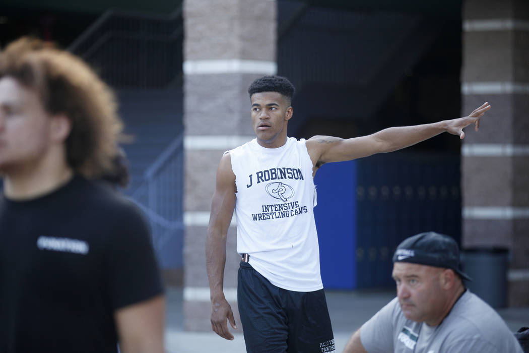 Palo Verde High School player Karsonne Winters (3) during "walk throughs" at practice at Palo Verde High School in Las Vegas, Thursday, Oct. 11, 2018. Rachel Aston Las Vegas Review-Journ ...