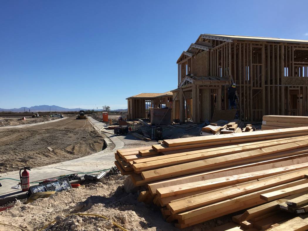 Homes under construction are seen in North Las Vegas' new Sedona Ranch community on Friday, Oct. 12, 2018. (Eli Segall/Las Vegas Review-Journal)