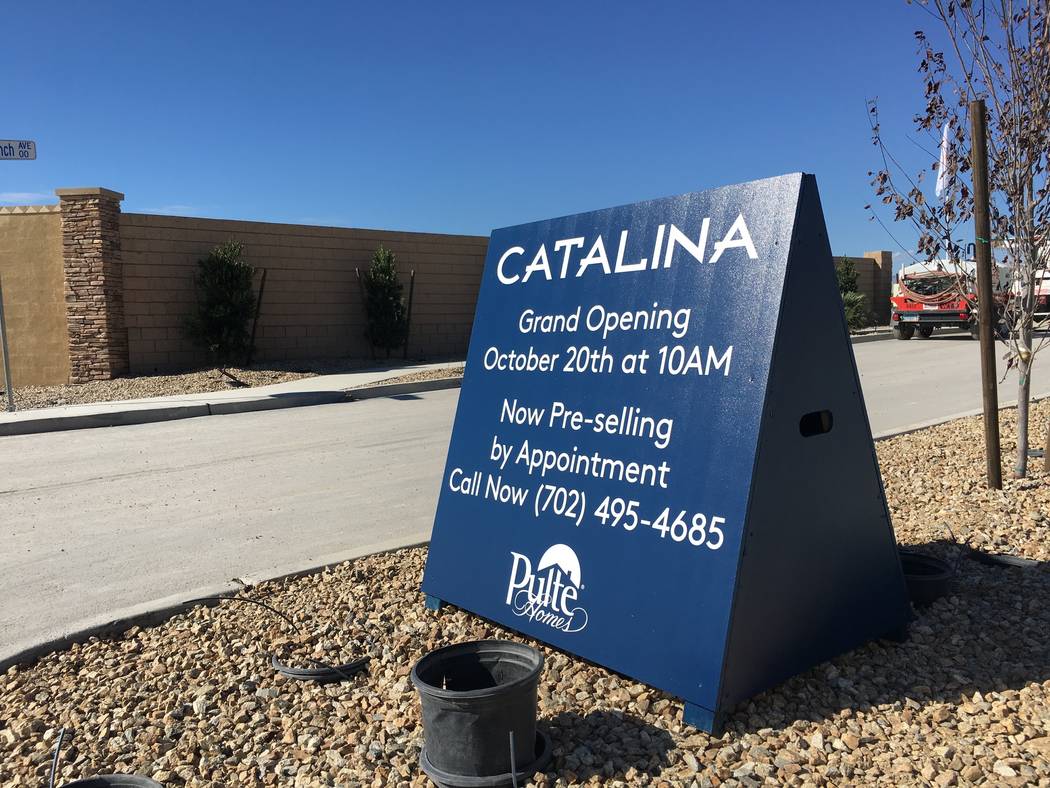 A sign for Pulte Homes' Catalina project in North Las Vegas' new Sedona Ranch community is seen Friday, Oct. 12, 2018. (Eli Segall/Las Vegas Review-Journal)
