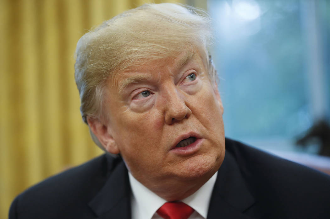 President Donald Trump speaks during his meeting to discuss potential damage from Hurricane Michael, in the Oval Office of the White House in Washington, Wednesday, Oct. 10, 2018. (AP Photo/Pablo ...