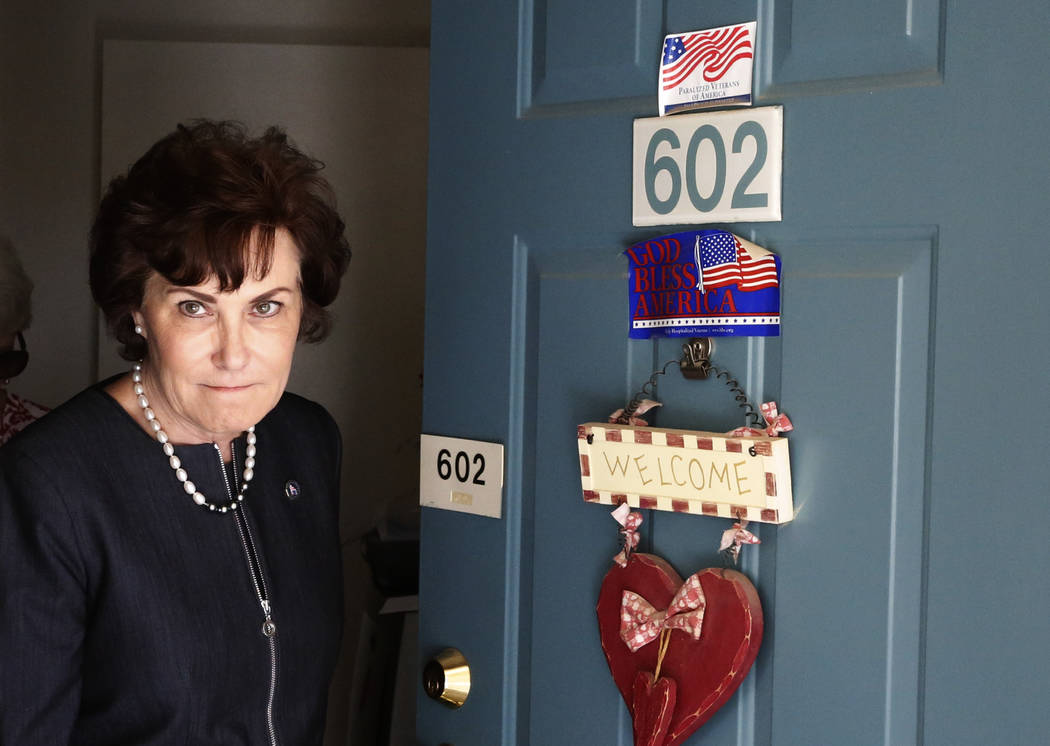U.S. Rep. Jacky Rosen, D-Nev, leaves a house after delivering meal to a seniors citizen on Thursday, Aug. 16, 2018, in Boulder City. Bizuayehu Tesfaye/Las Vegas Review-Journal @bizutesfaye