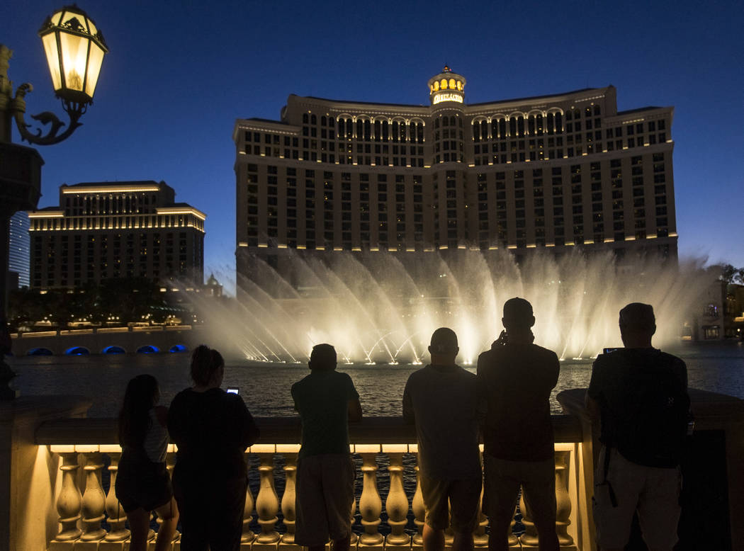 The Fountains of Bellagio show on Tuesday, Oct. 9, 2018, on the Las Vegas Strip. (Benjamin Hager/Las Vegas Review-Journal) @benjaminhphoto