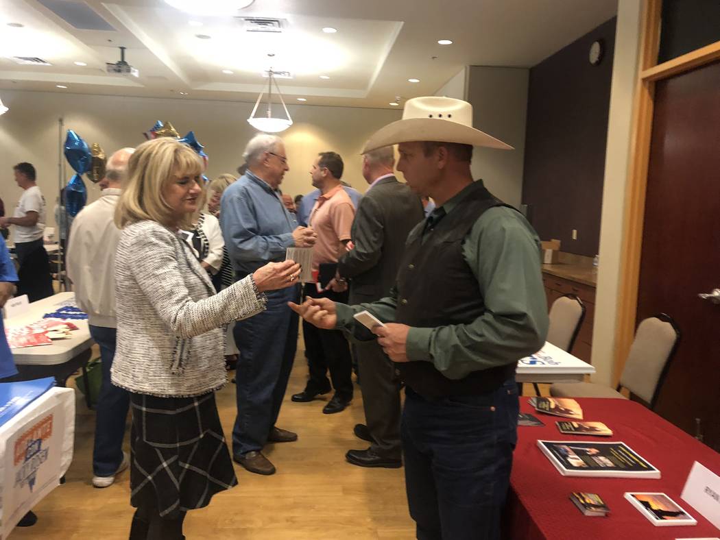 Independent governor candidate Ryan Bundy meets with voters at a candidate meet-and-greet Monday hosted by the North Las Vegas Alliance of Homeowner Associations and Concerned Citizens. (Ramona Gi ...