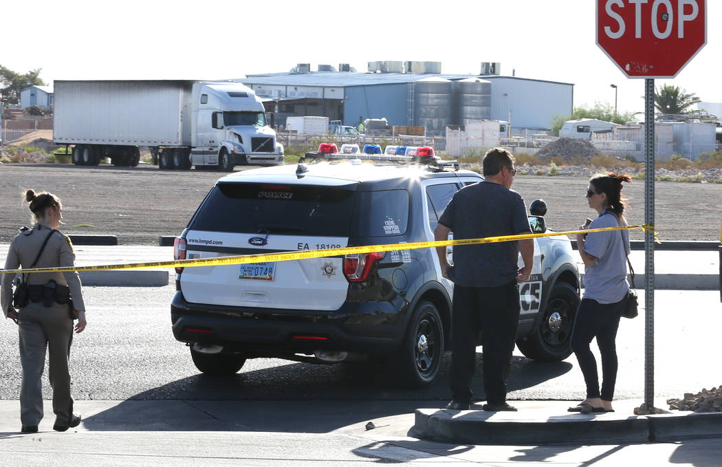 Las Vegas police are investigating an officer-involved shooting near South Rainbow Boulevard and Gary Avenue, near Blue Diamond Road, on Wednesday, Oct. 10, 2018, in Las Vegas. (Bizuayehu Tesfaye/ ...