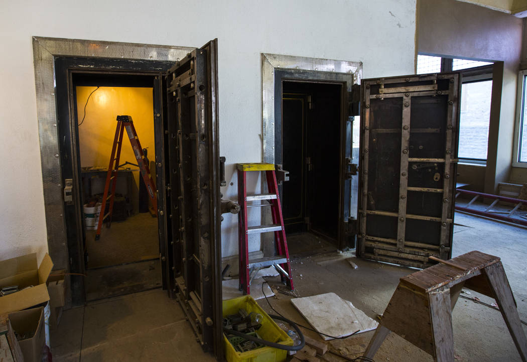 Old bank vaults in the main lobby as renovations go on at the Belvada in Tonopah on Friday, Oct. 12, 2018. The Belvada originally opened as the State Bank and Trust Company Building in 1906. Chase ...
