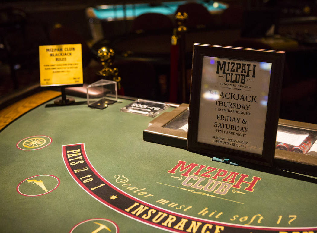 A blackjack table at the Mizpah Club in Tonopah on Thursday, Oct. 11, 2018. Chase Stevens Las Vegas Review-Journal @csstevensphoto