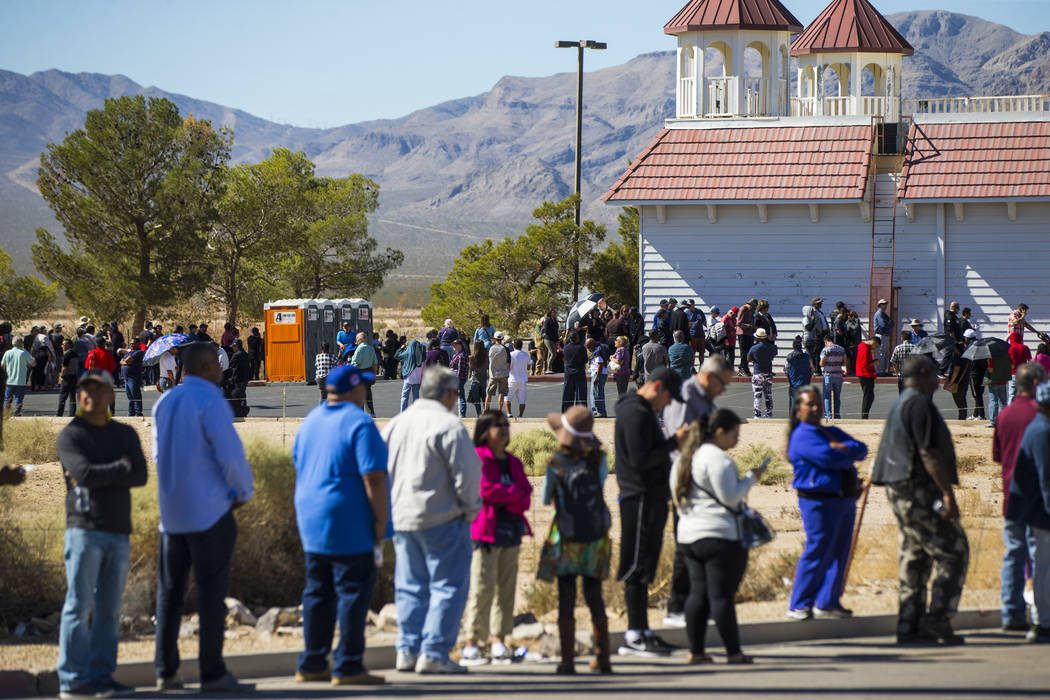 Hundreds line up outside of the Primm Valley Lotto Store as people wait to buy the Mega Millions lottery tickets in Primm on Thursday, Oct. 18, 2018. Chase Stevens Las Vegas Review-Journal @csstev ...