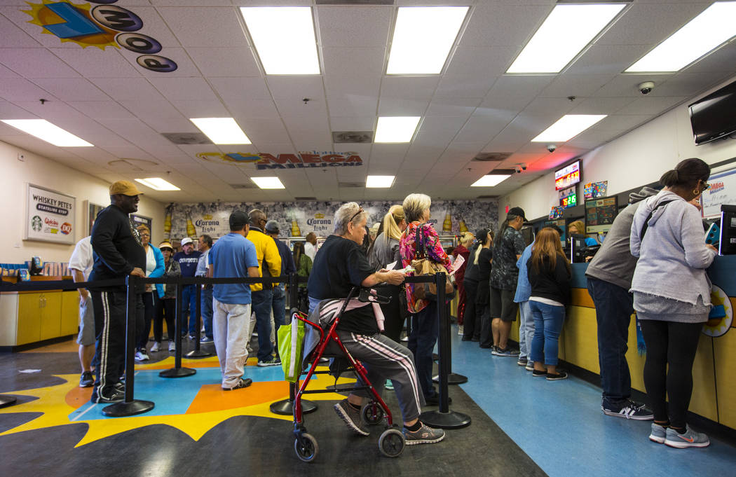 People line up inside of the Primm Valley Lotto Store for Mega Millions lottery tickets in Primm on Thursday, Oct. 18, 2018. Chase Stevens Las Vegas Review-Journal @csstevensphoto