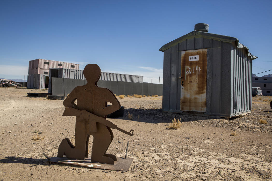 A metal target waits for action in "Gotham City," an urban warfare facility at the Nevada Test and Training Range, on Sunday, May 21, 2017. Patrick Connolly Las Vegas Review-Journal @PConnPie