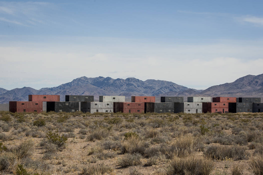 Buildings made from stacked shipping containers await their next exercise at the Nevada Test and Training Range on Sunday, May 21, 2017. Patrick Connolly Las Vegas Review-Journal @PConnPie