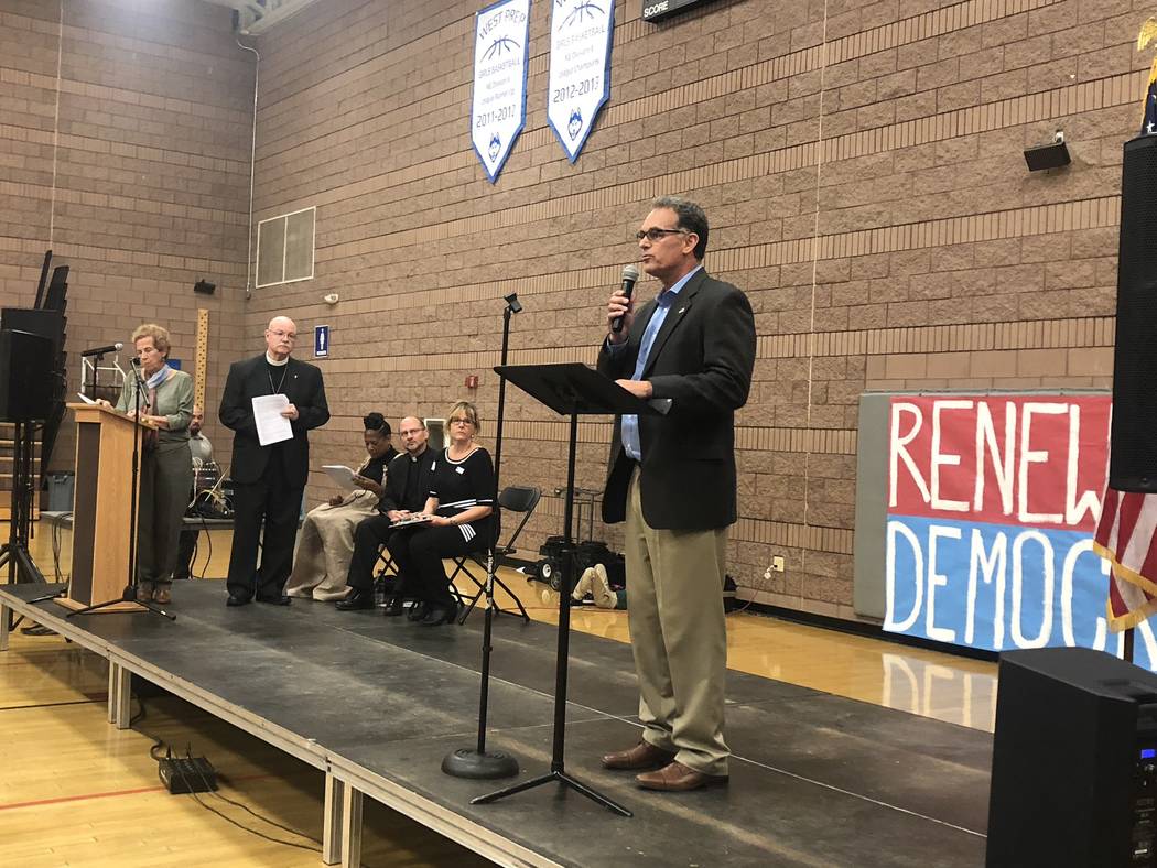 Congressional District 3 candidate Danny Tarkanian speaks at the Nevadans for the Common Good forum at West Prep in Las Vegas on Oct. 18, 2018. (Ramona Giwargis/Las Vegas Review-Journal)