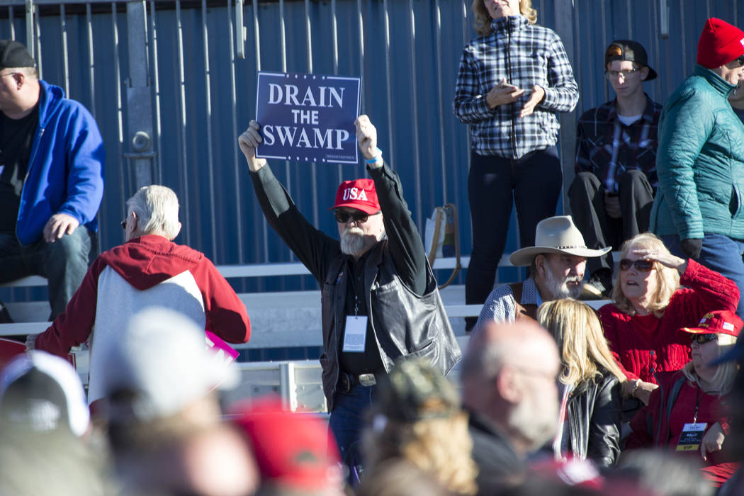 A Donald Trump supporter waives his sign during a Make America Great Again Rally in Elko, Nevada on Saturday, Oct. 20, 2018. Richard Brian Las Vegas Review-Journal @vegasphotograph