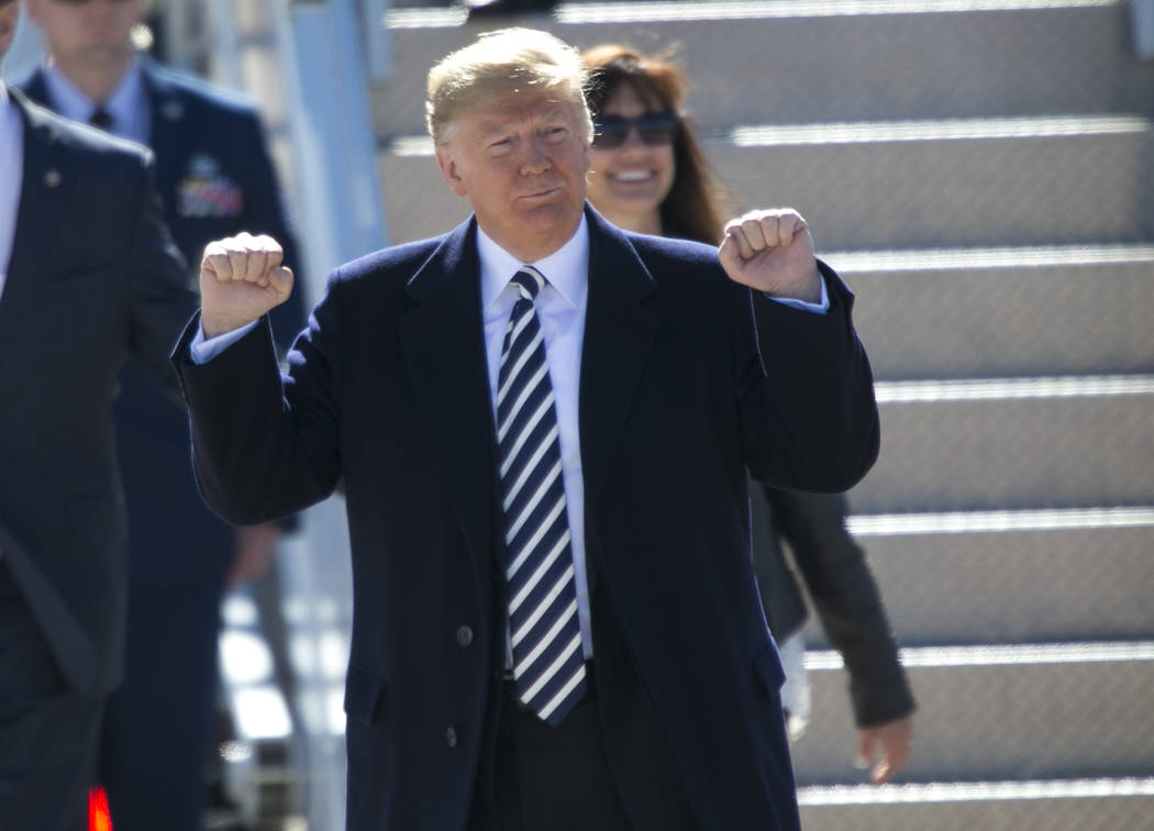 President Donald Trump arrives on Air Force One before a Make America Great Again Rally in Elko, Nevada on Saturday, Oct. 20, 2018. Richard Brian Las Vegas Review-Journal @vegasphotograph