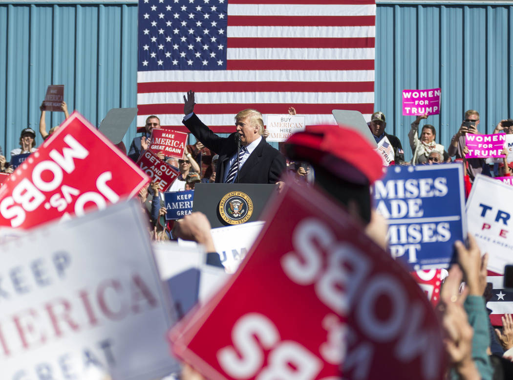 President Donald Trump speaks during a Make America Great Again Rally in Elko, Nevada on Saturday, Oct. 20, 2018. Richard Brian Las Vegas Review-Journal @vegasphotograph