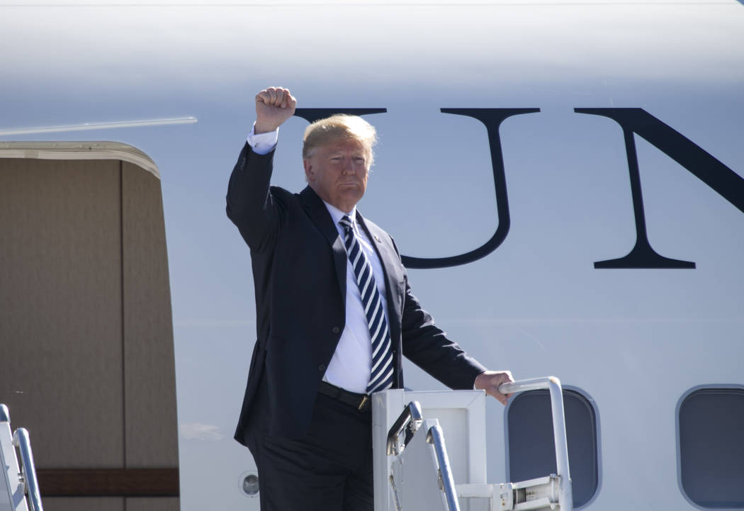 President Donald Trump boards Air Force One after a Make America Great Again Rally in Elko, Nevada on Saturday, Oct. 20, 2018. Richard Brian Las Vegas Review-Journal @vegasphotograph