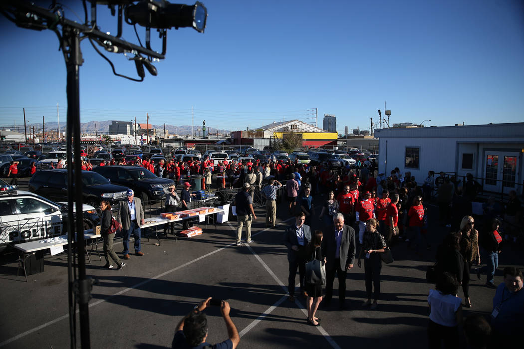 People attend a Nevada State Democratic Party rally to promote voting at the Culinary Workers Union Local 226 headquarters in Las Vegas, Saturday, Oct. 20, 2018. Erik Verduzco Las Vegas Review-Jou ...
