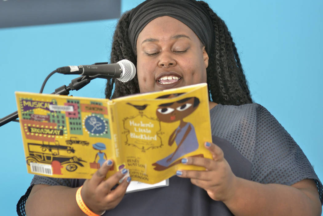 Author Renée Watson reads from her book “Harlem’s Little Blackbird” during the Las Vegas Book Festival at the Historic Fifth Street School at 401 S. 4th St. in Las Vegas ...