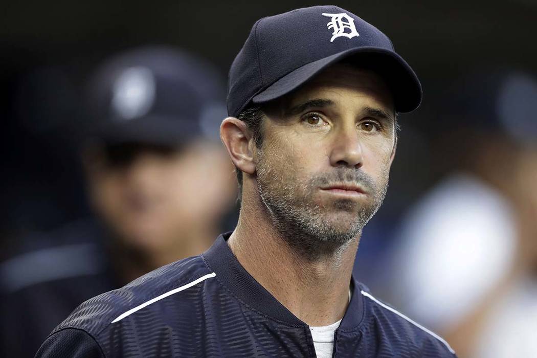 Detroit Tigers manager Brad Ausmus appears in the dugout before a baseball game against the Minnesota Twins, in Detroit on Sept. 22, 2017. Ausmus has been named the Los Angeles Angels’ manager. ...