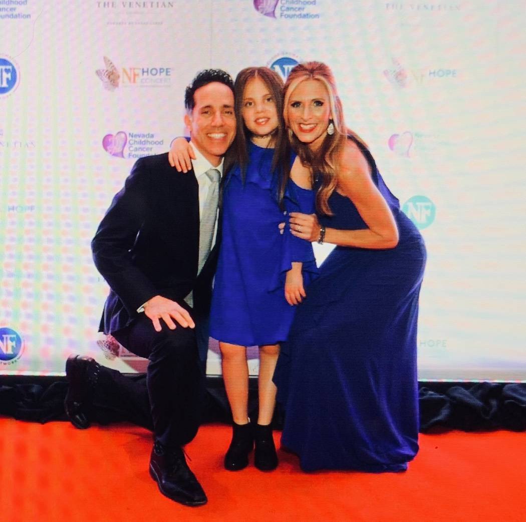 Jeff, Emma and Melody Leibow are shown on the red carpet before the eighth annual NF Hope Concert at Palazzo Theater on Sunday, Oct. 21, 2018. (Denise Truscell)