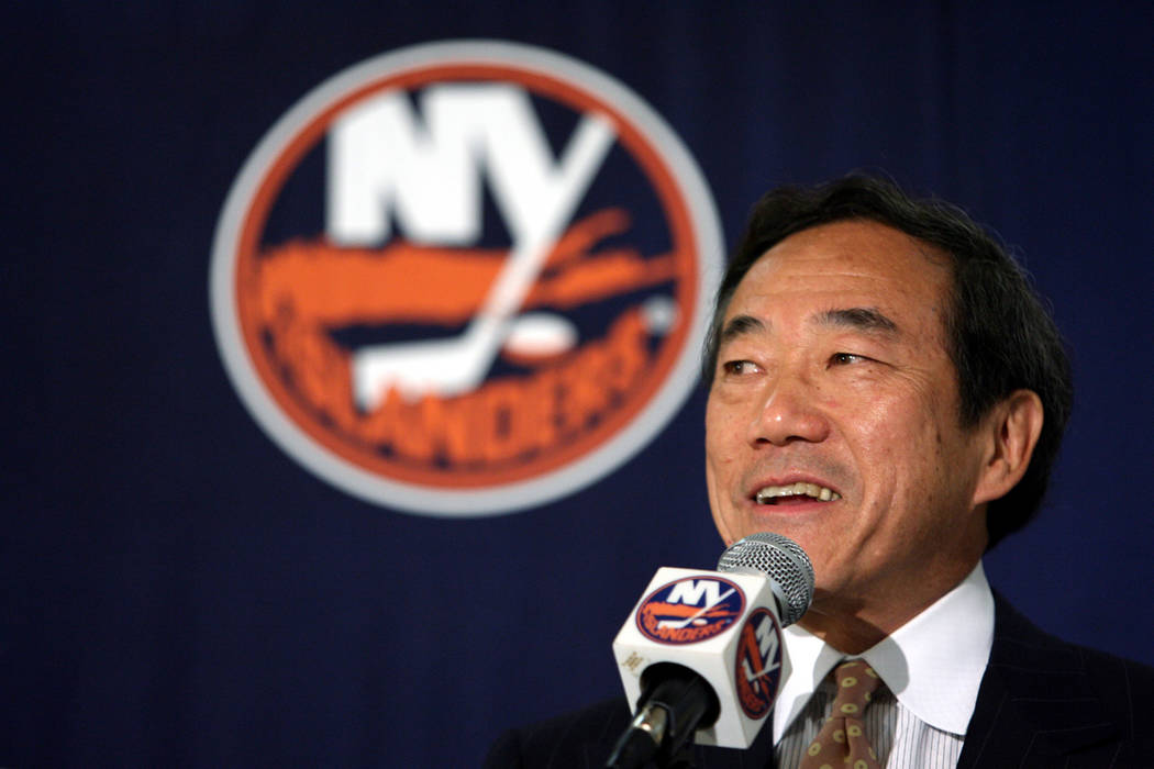 New York Islanders owner Charles Wang addresses members of the media during a news conference, in Uniondale, N.Y., in 2006. (AP Photo/Mary Altaffer, File)