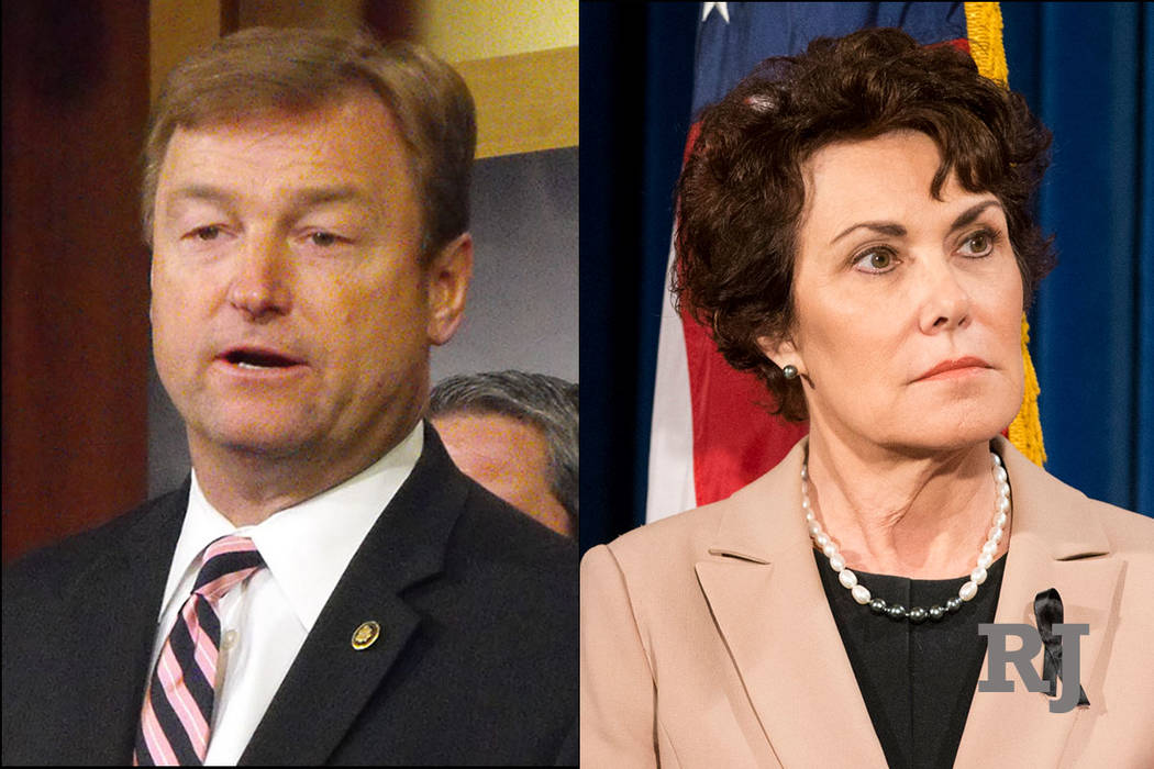 Republican U.S. Sen. Dean Heller and Democratic U.S. Rep. Jacky Rosen. (Las Vegas Review-Journal)