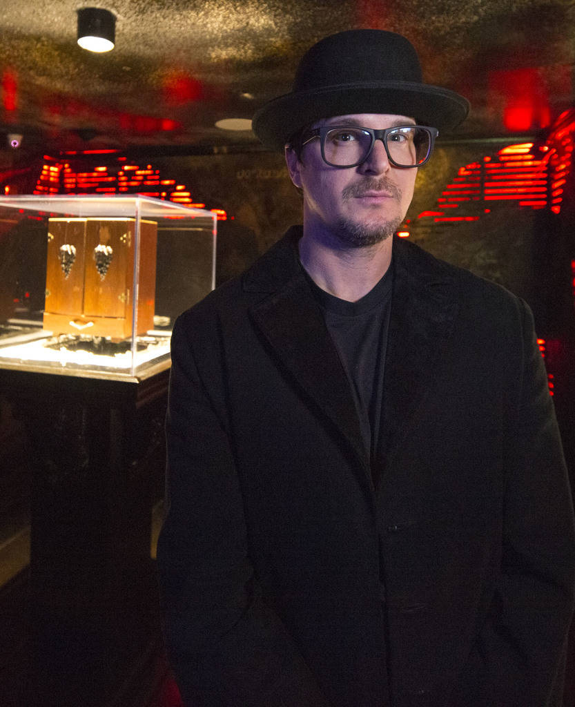 Ghost hunter Zak Bagans poses with his Dybbuk Box, known as the worldÕs most haunted object, at Zak Bagans' The Haunted Museum located at 600 E. Charleston Blvd. in downtown Las Vegas on Mond ...